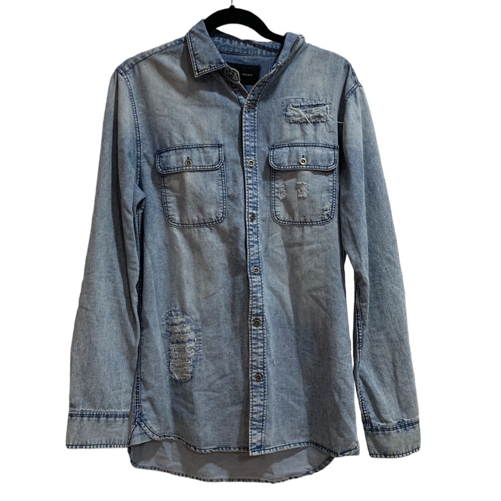 Mens Among Equals Denim Button Down Top Sz M